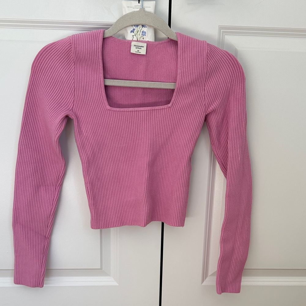 Abercrombie & Fitch Pink Ribbed Long Sleeve Top